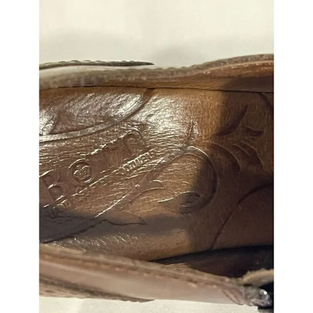 Born Women's Booties Sz 7.5 Brown Leather Wingtip Western Stacked Heel Pumps Zip